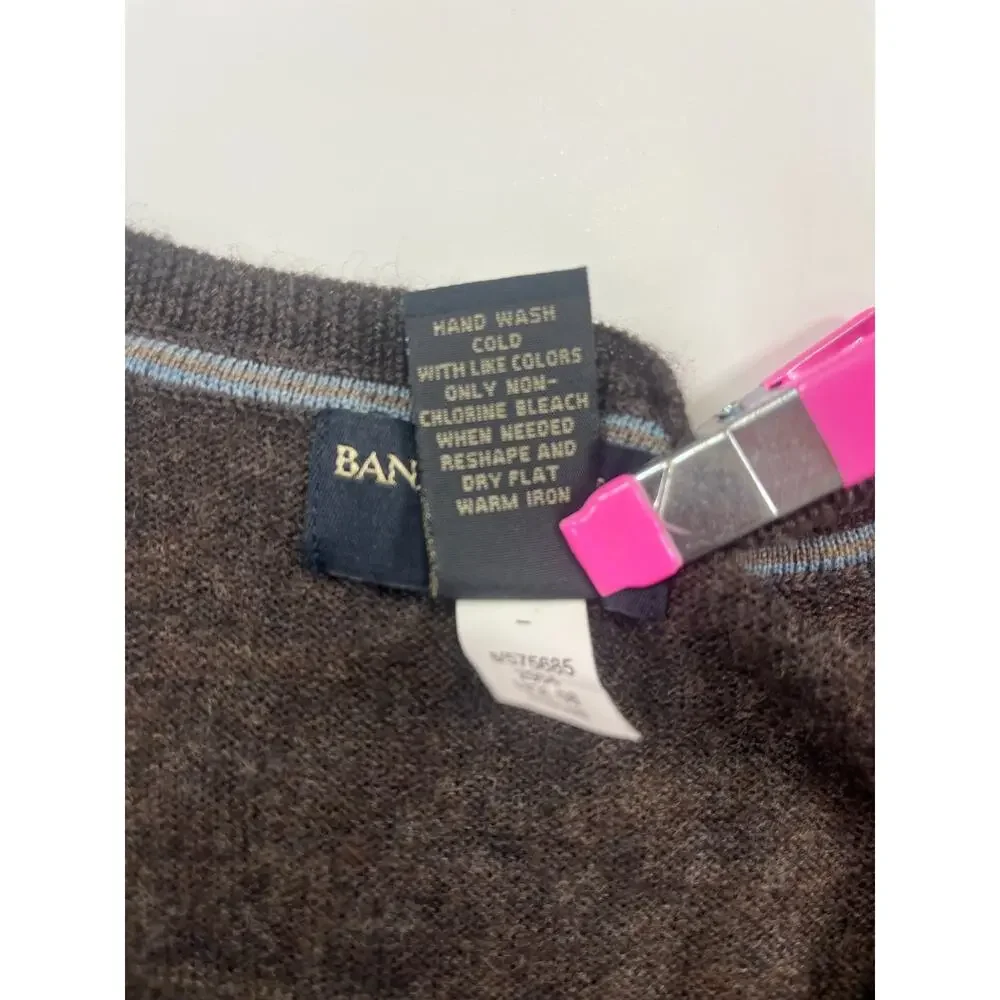 Merino Wool V Neck Sweater Mens Lightweight Brown Casual Medium Banana Republic